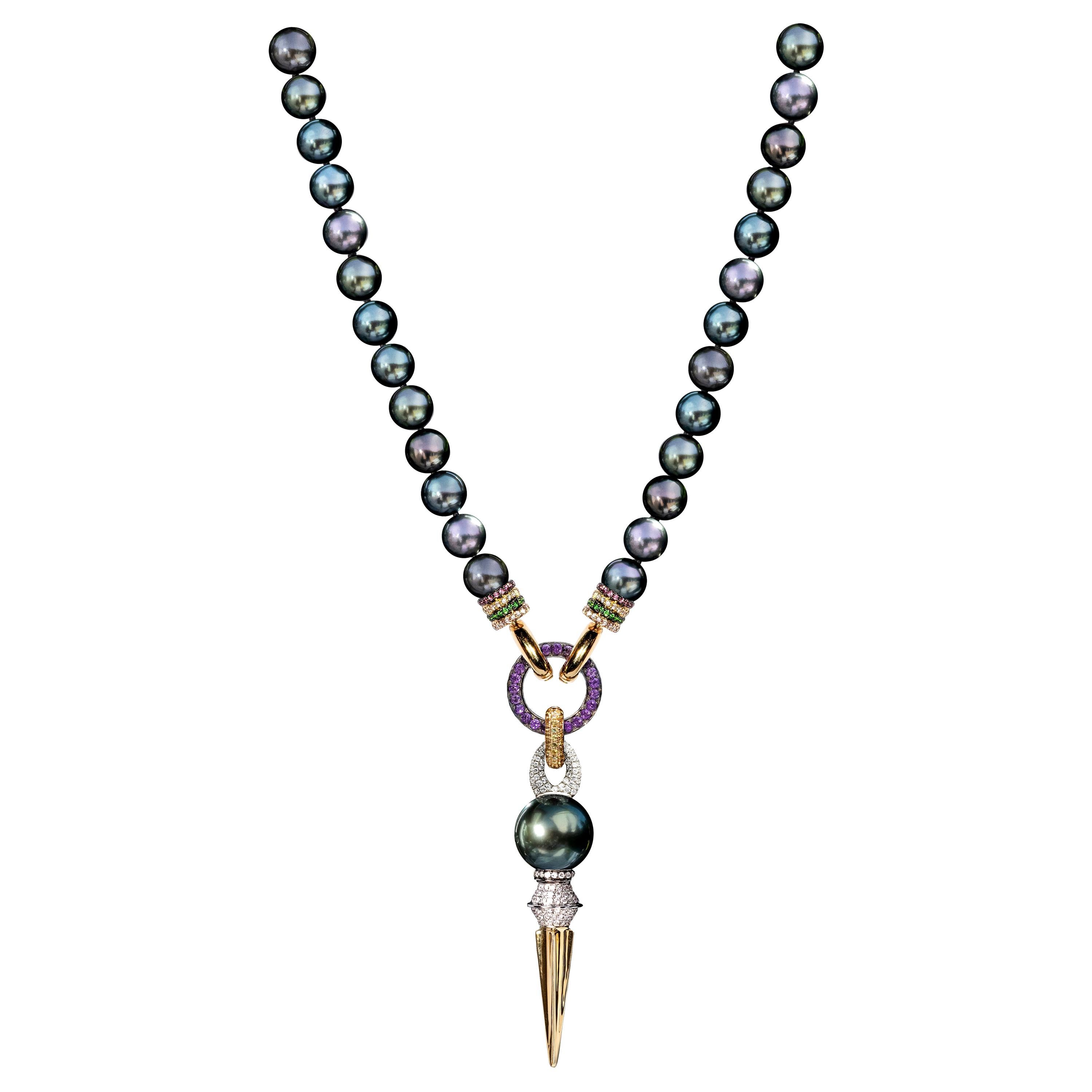 Rosa Van Parys Naomi & Elise 4.0 AAA Tahitian Pearl Necklace 18 Karat Gold For Sale