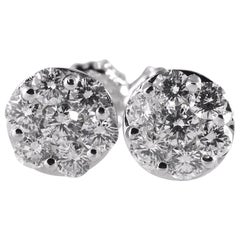 2.0 Carat Total Weight Circular Diamond Earrings 14 Karat White Gold