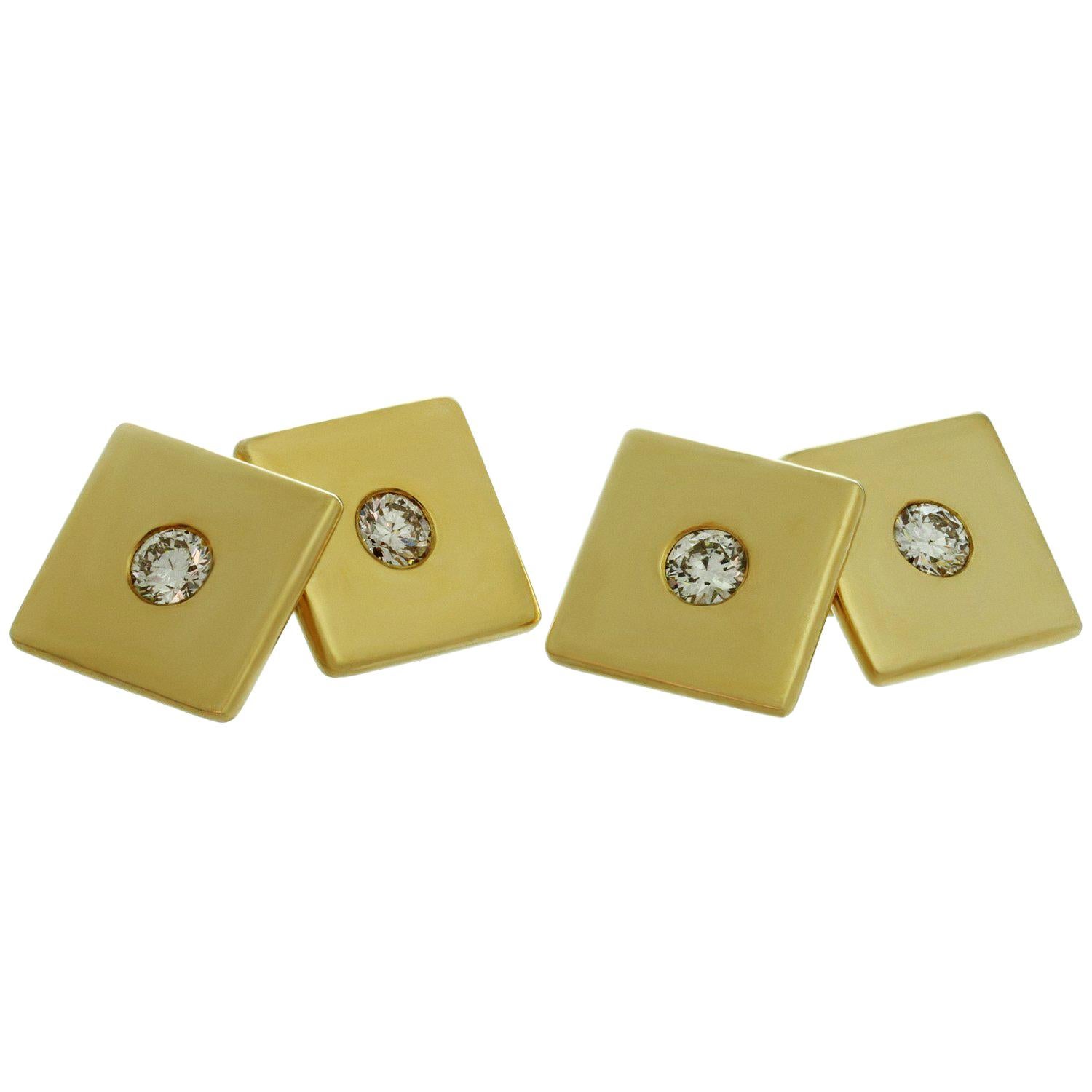 Tiffany & Co. 1940s Diamond Yellow Gold Square Cufflinks