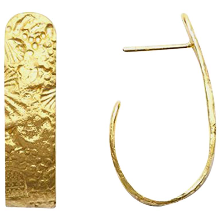 Susan Lister Locke Seascape Hoop Earrings in 18 Karat Gold For Sale