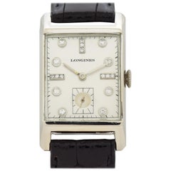 Retro Longines Rectangular-Shaped 14 Karat White Gold Watch, 1950