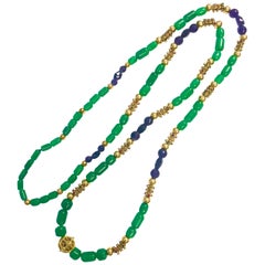 Multi Gemstone High Karat Gold Long Bead Necklace