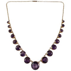 Victorian 9 Karat Yellow Gold 27.84 Carat Amethyst Riviere Necklace, circa 1890