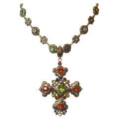 Antique Mid-19th Century Enamel and Multi-Stone Cross and Matching Chain, circa 8500