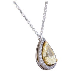 Fancy Yellow Diamond 1.5 ct GIA, White Diamond , White Gold 18 K Pendant Necklace