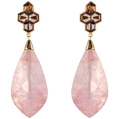 New Rhodolite Morganite Garnet Rose Gold Dangle Earrings