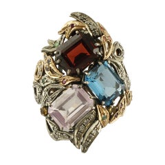 Emeralds, Rubies, Sapphires, Hard Stones, Rose Gold and Silver Ring