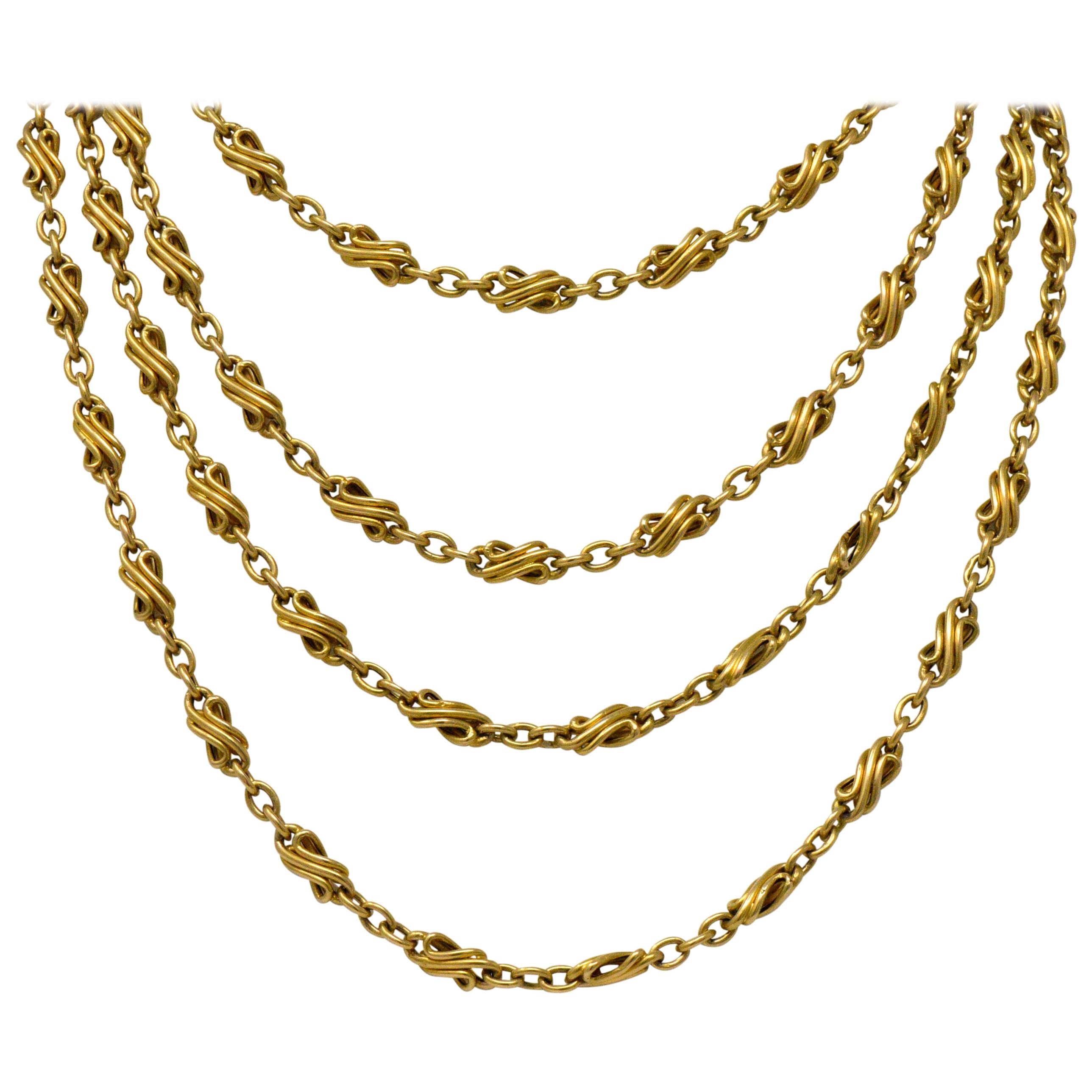 Victorian 18 Karat Gold 67 Inch Twisted Link Long Chain Necklace