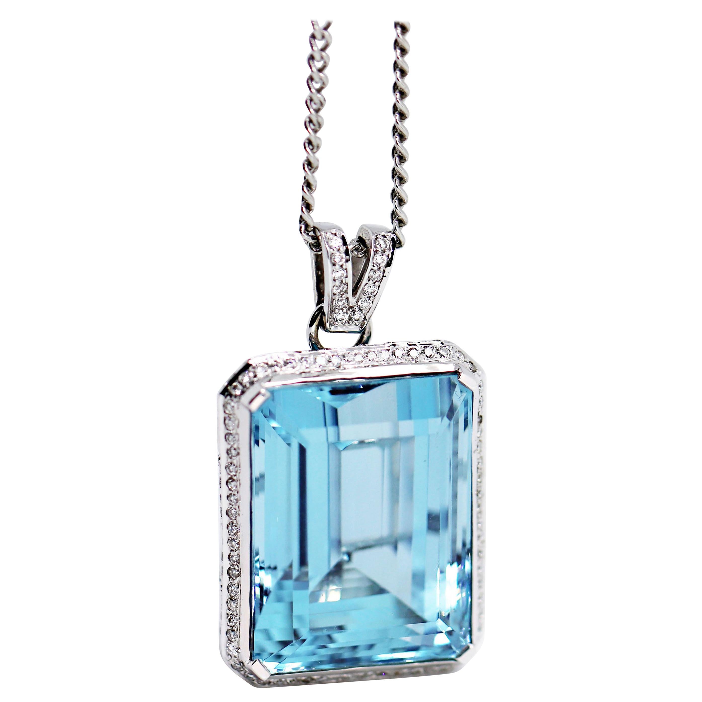 Aquamarine and Diamond 18 Carat White Gold Pendant