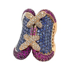 Zorab Creation 18 Karat Palladium Pink and Blue Sapphire Diamond Ring