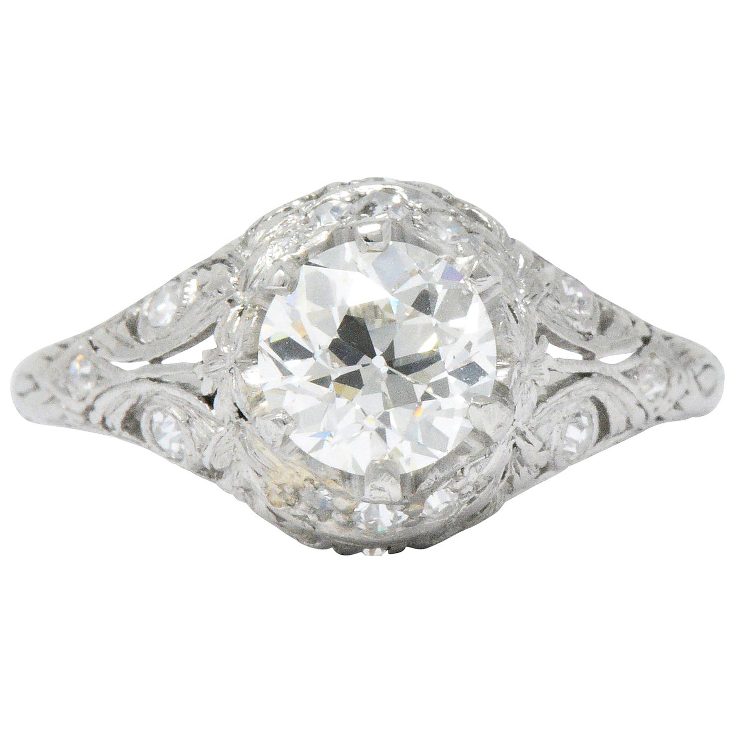Edwardian 1.36 Carat Diamond Platinum Engagement Ring GIA