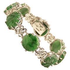 Diamonds Engraved Imperial Jade 18 Karat Gold Bracelet Handcrafted in Italy