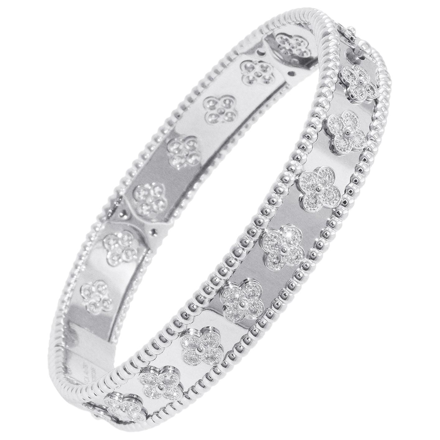 Van Cleef & Arpels Perlée Clovers Bracelet, 18 Karat White Gold, Diamond For Sale