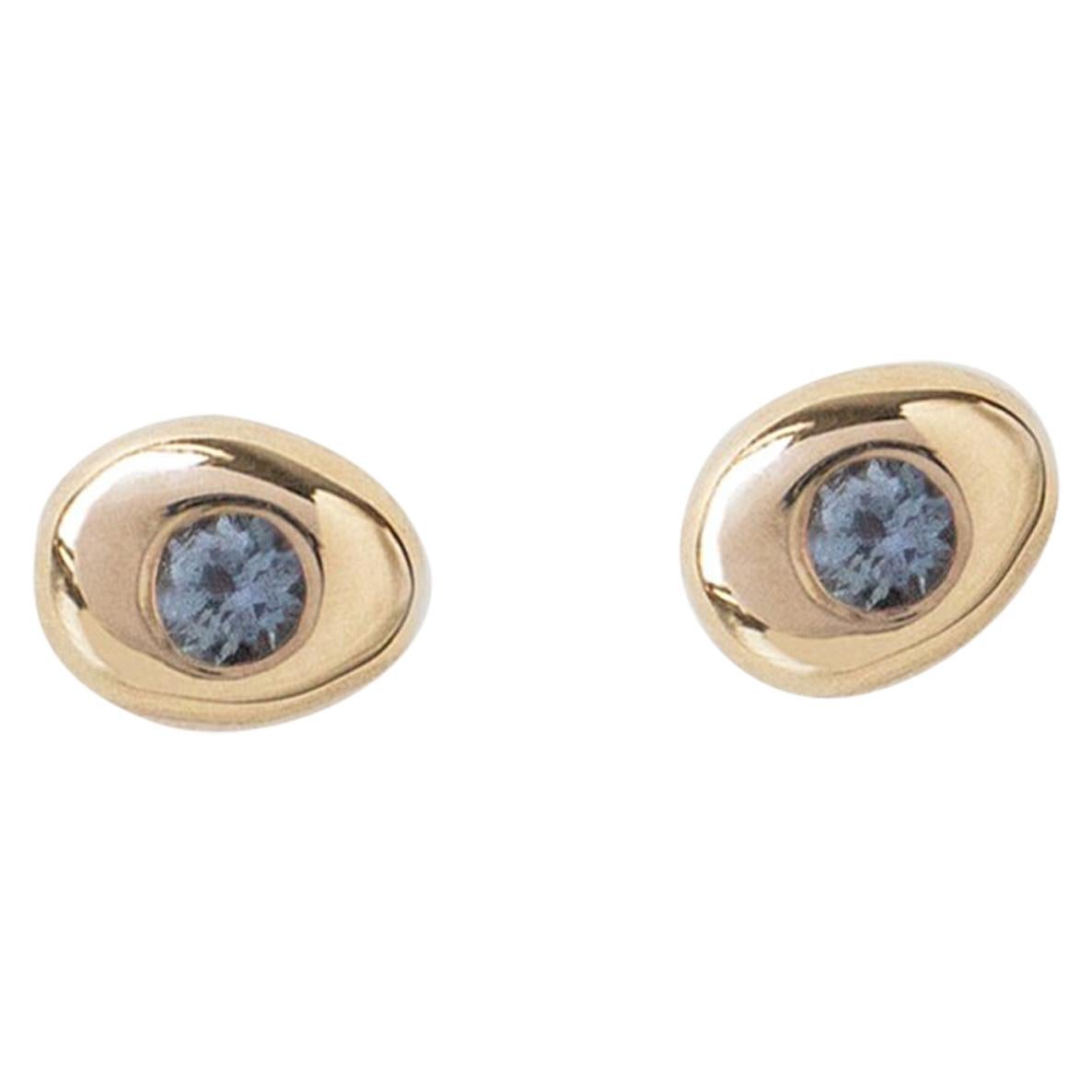 M. Hisae Teal Sapphire Stud Earring For Sale