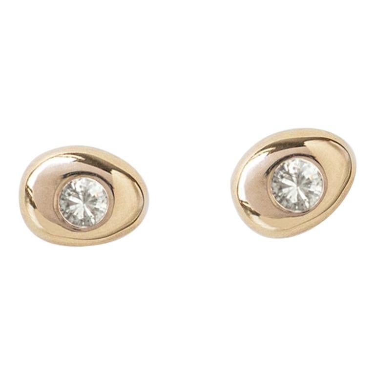 M. Hisae White Diamond Circle Pebble Stud Earrings For Sale