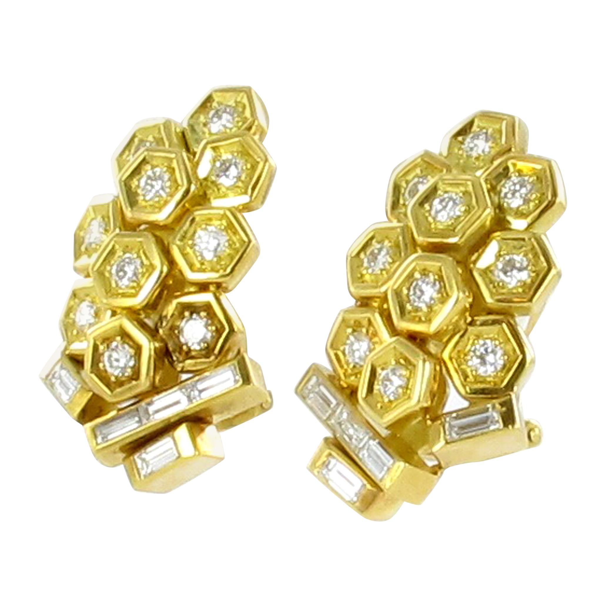 Yellow Gold Diamond Earclips "Cluster of Grapes"
