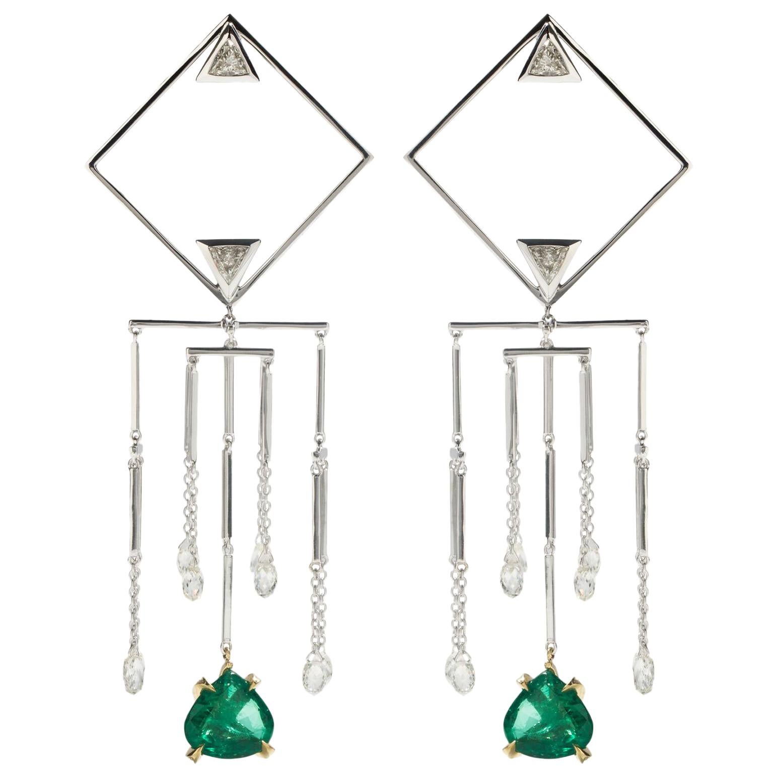 White Gold Mobile Emerald Earrings For Sale