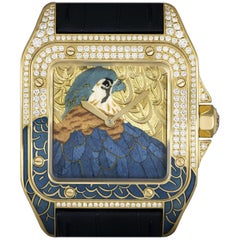Cartier Ltd Ed Falcon D Art Santos 100 Automatikuhr mit goldenem Emailzifferblatt