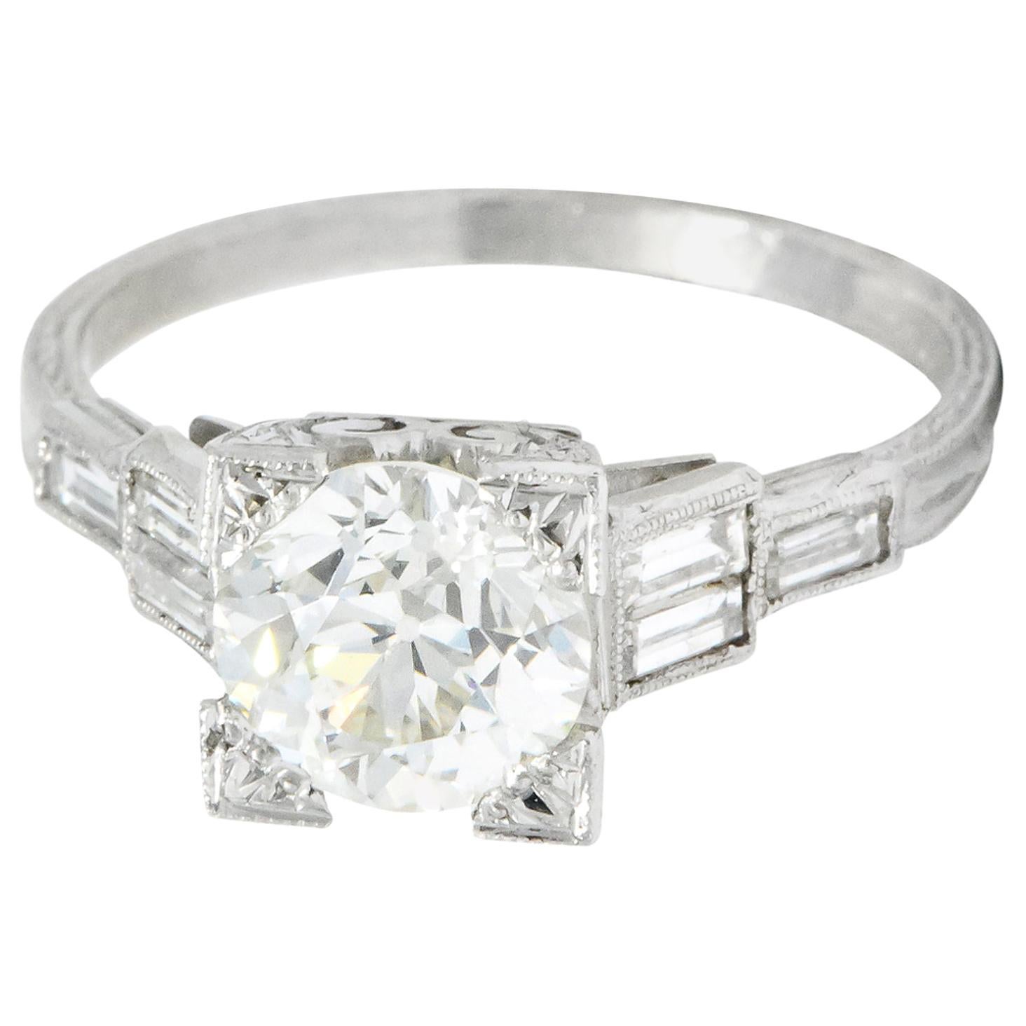 Art Deco 2.35 Carat Diamond Platinum Engagement Ring GIA