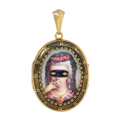 Victorian Gold and Enamel Masked Lady Locket