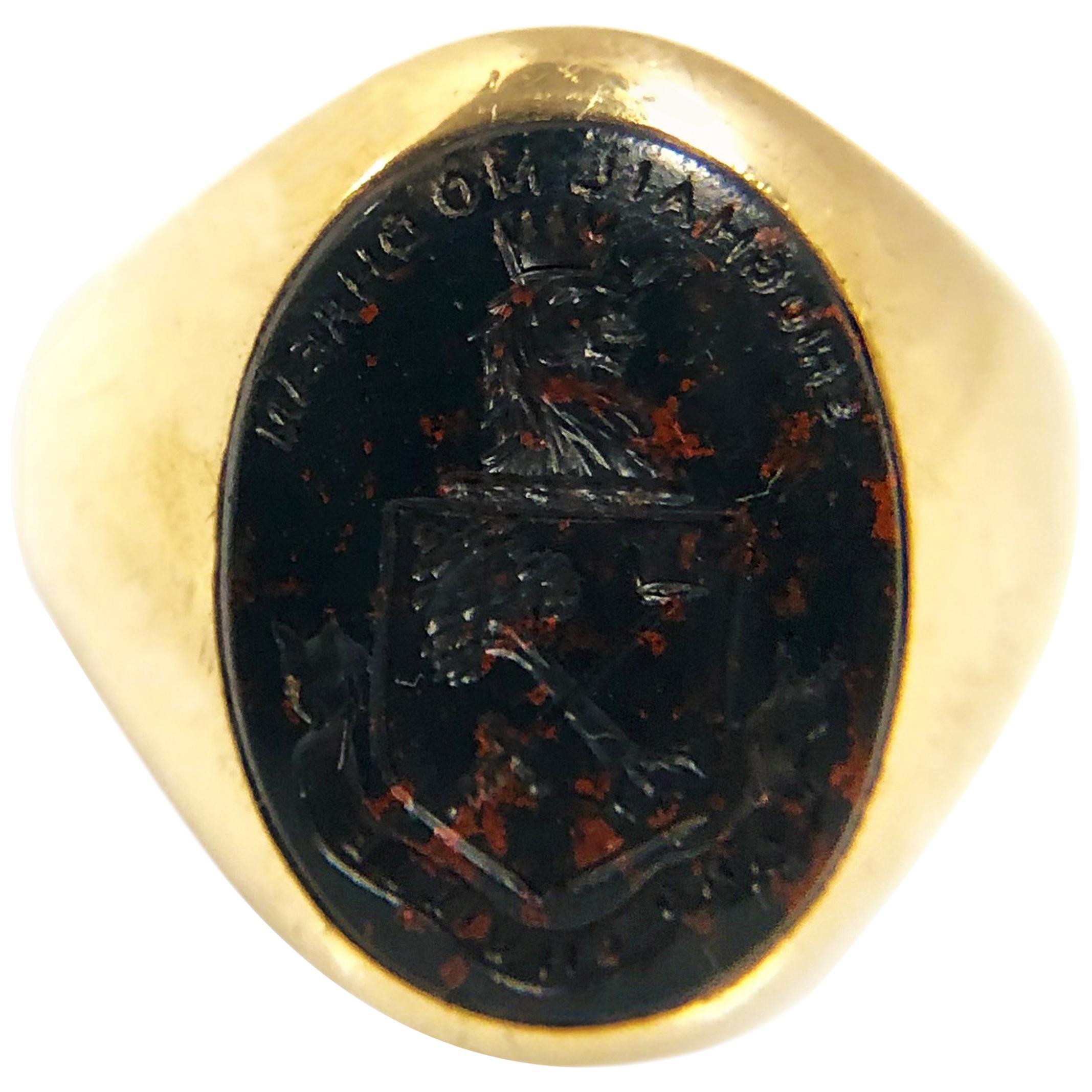 Antique Bailey Banks & Biddle Gold and Blood Stone Intaglio Signet Ring