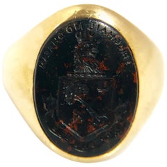 Bague signet ancienne Bailey Banks & Biddle en or et pierre sanguine en taille-douce