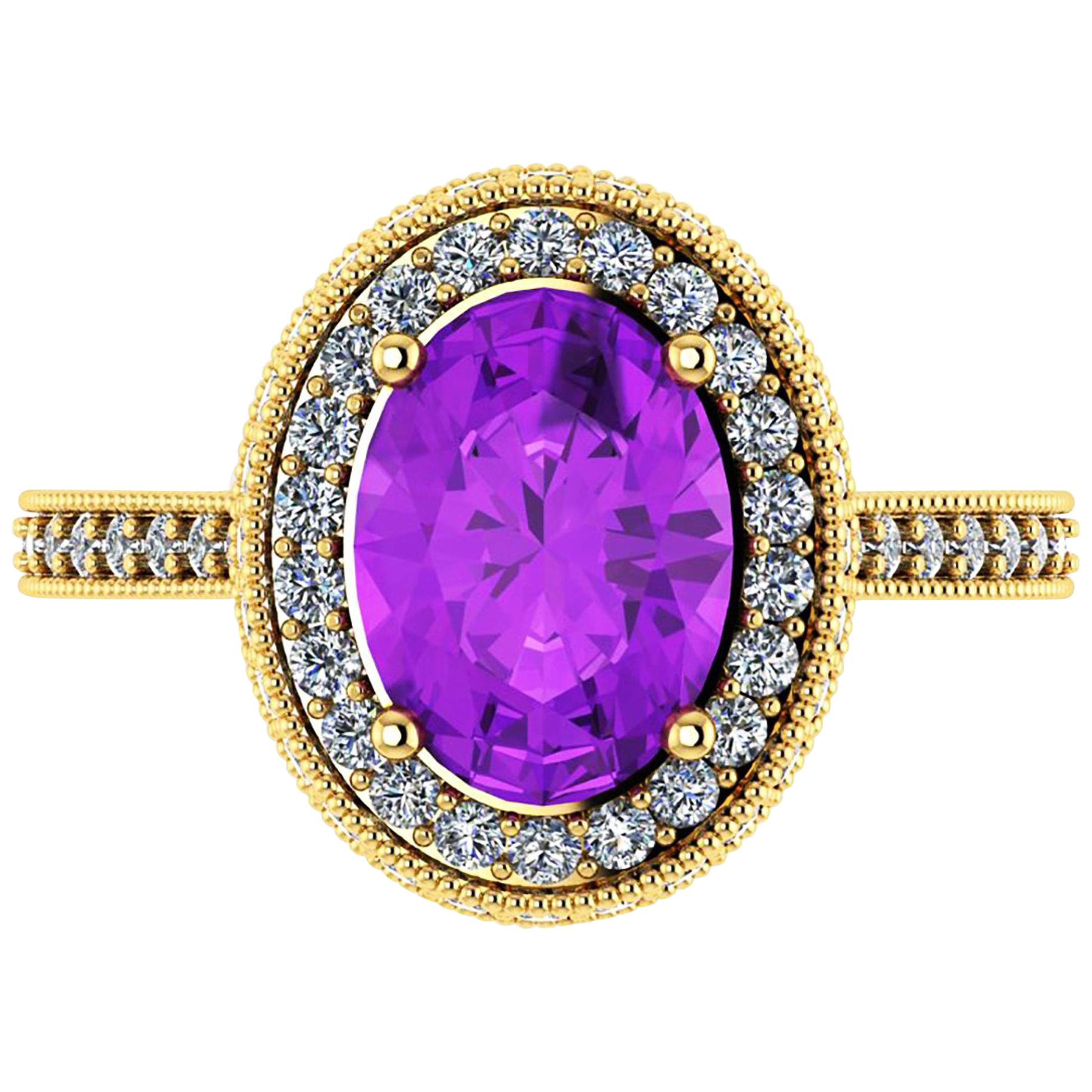 Natural Purple Amethyst and White Diamonds 18 Karat Gold Ring