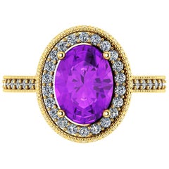 Bague en or 18 carats avec améthyste violette naturelle et diamants blancs