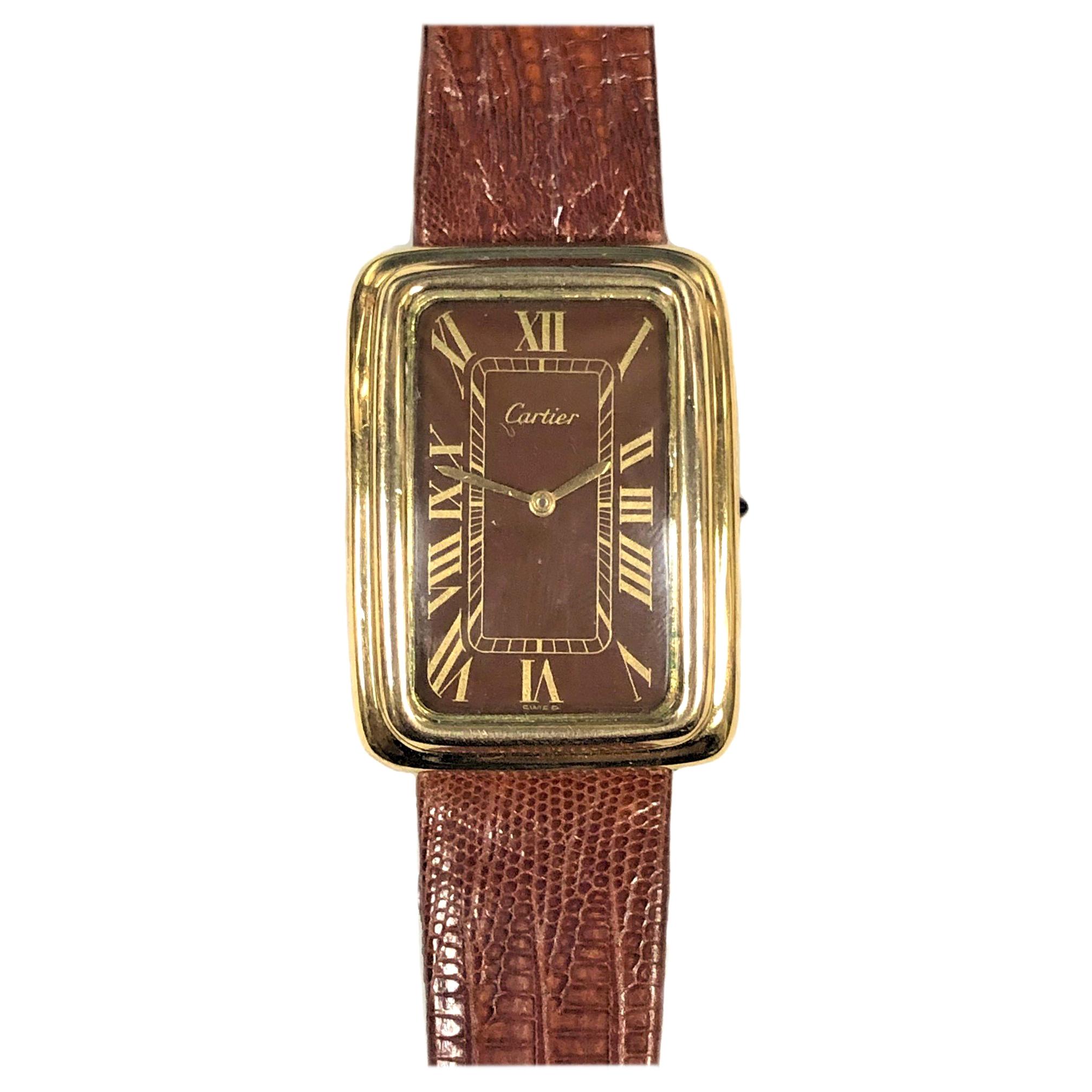 Cartier 1970s Large Stepped Case Mechanical Wristwatch