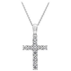Roman Malakov 1.05 Carats Total Brilliant Round Diamond Cross Pendant Necklace