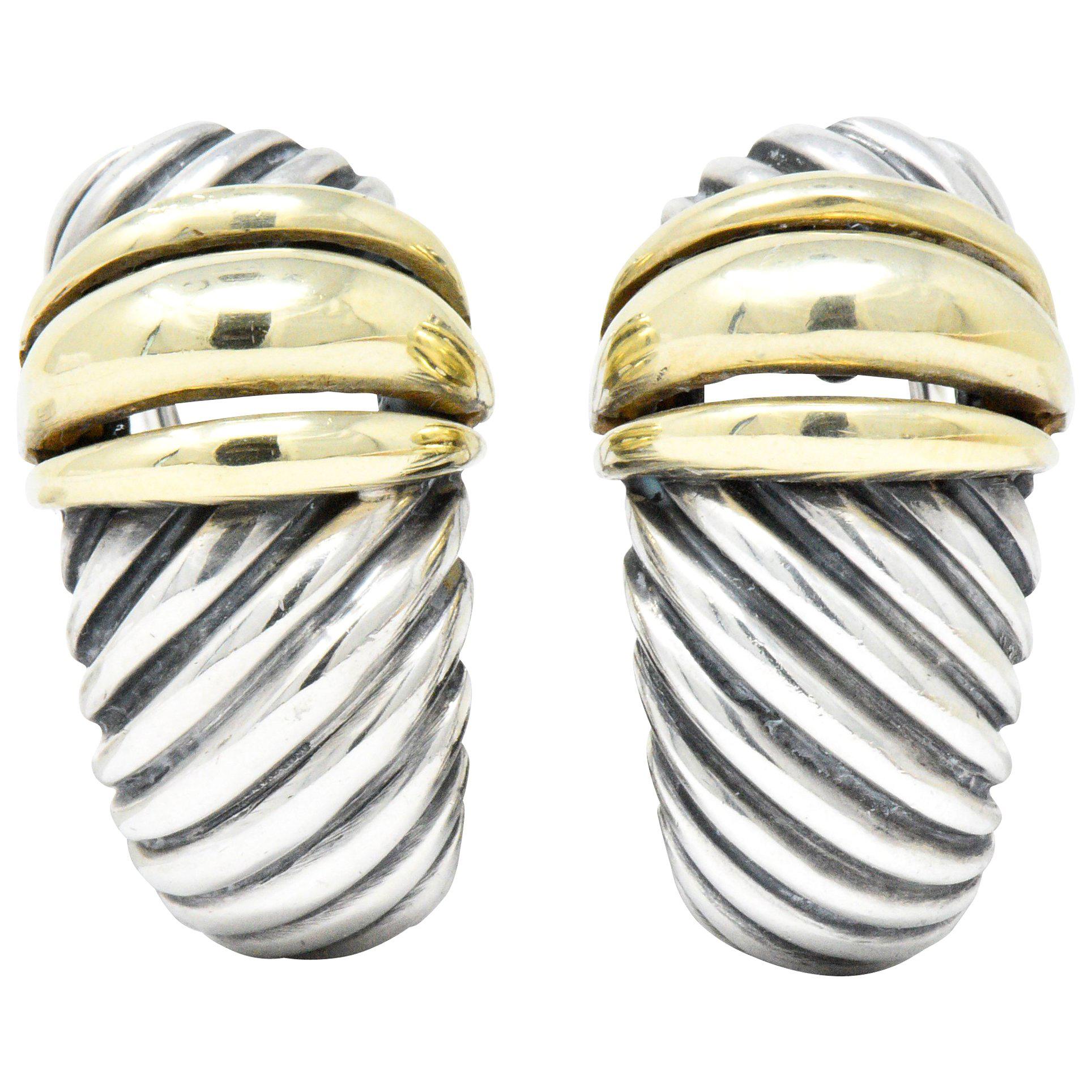 David Yurman 14 Karat Gold Sterling Silver Cable Twist Earrings