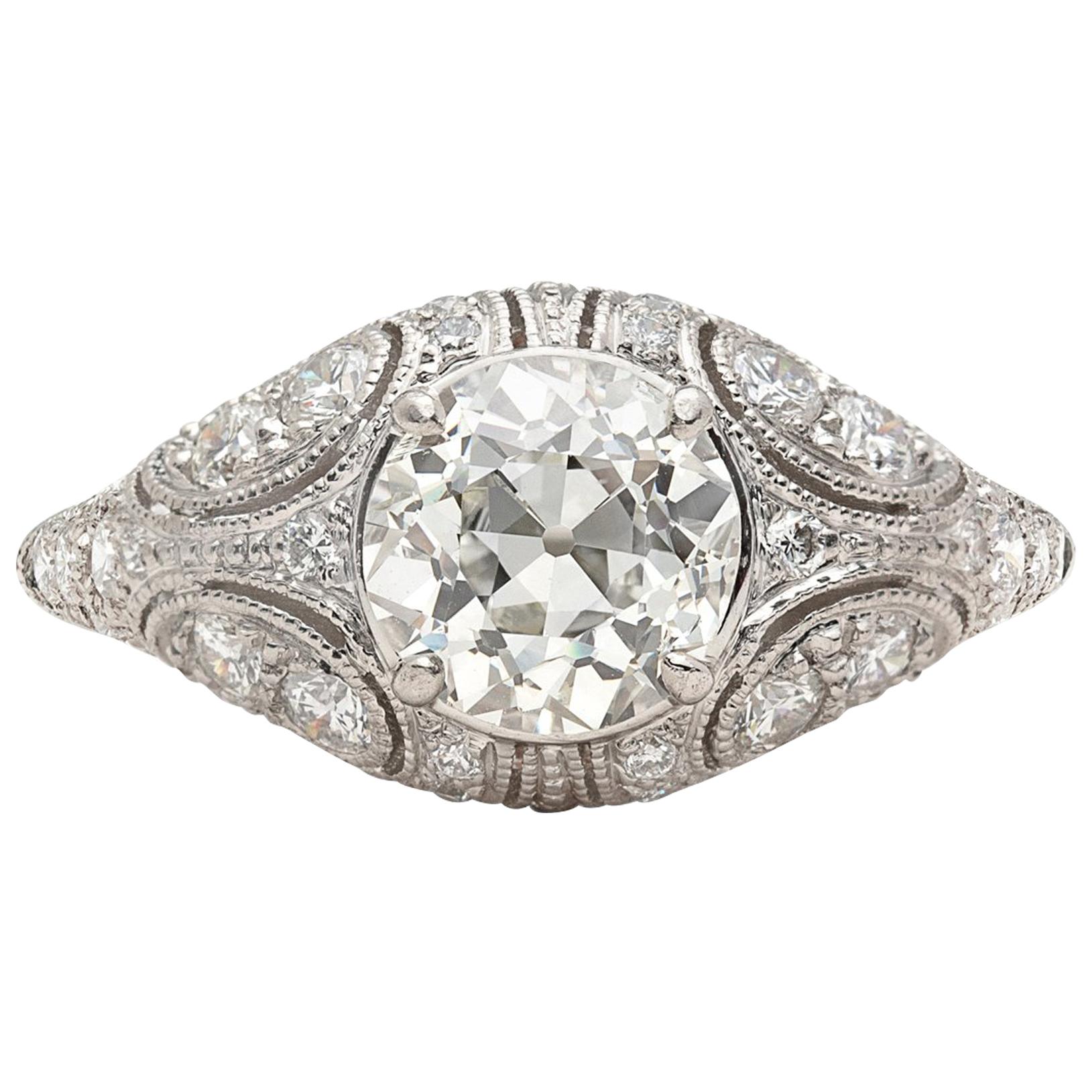 1.41 Carat Old European Diamond and Platinum French Engagement Ring