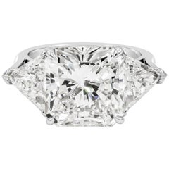 Bague de fianailles  trois pierres en diamant taille radiant de 9,06 carats certifi GIA