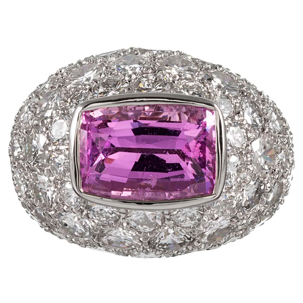 5.91 Carat Pink Sapphire and Diamond Dome Ring