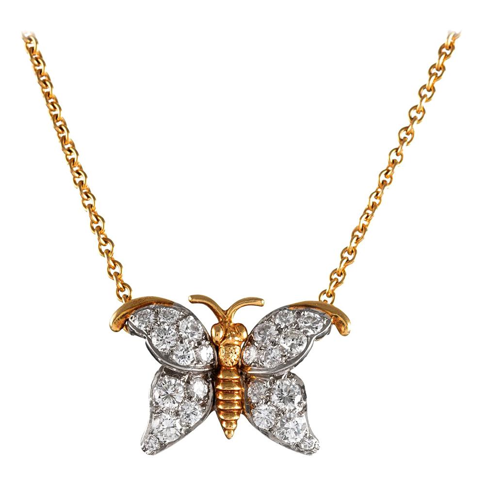 Diamond Butterfly Necklace, Signed Van Cleef and Arpels at 1stDibs