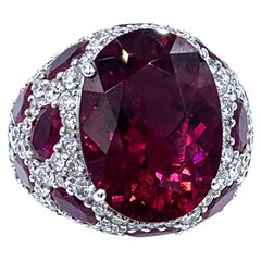 Asprey Rubellite Ruby Diamond and 18 Karat White Gold Cocktail Ring