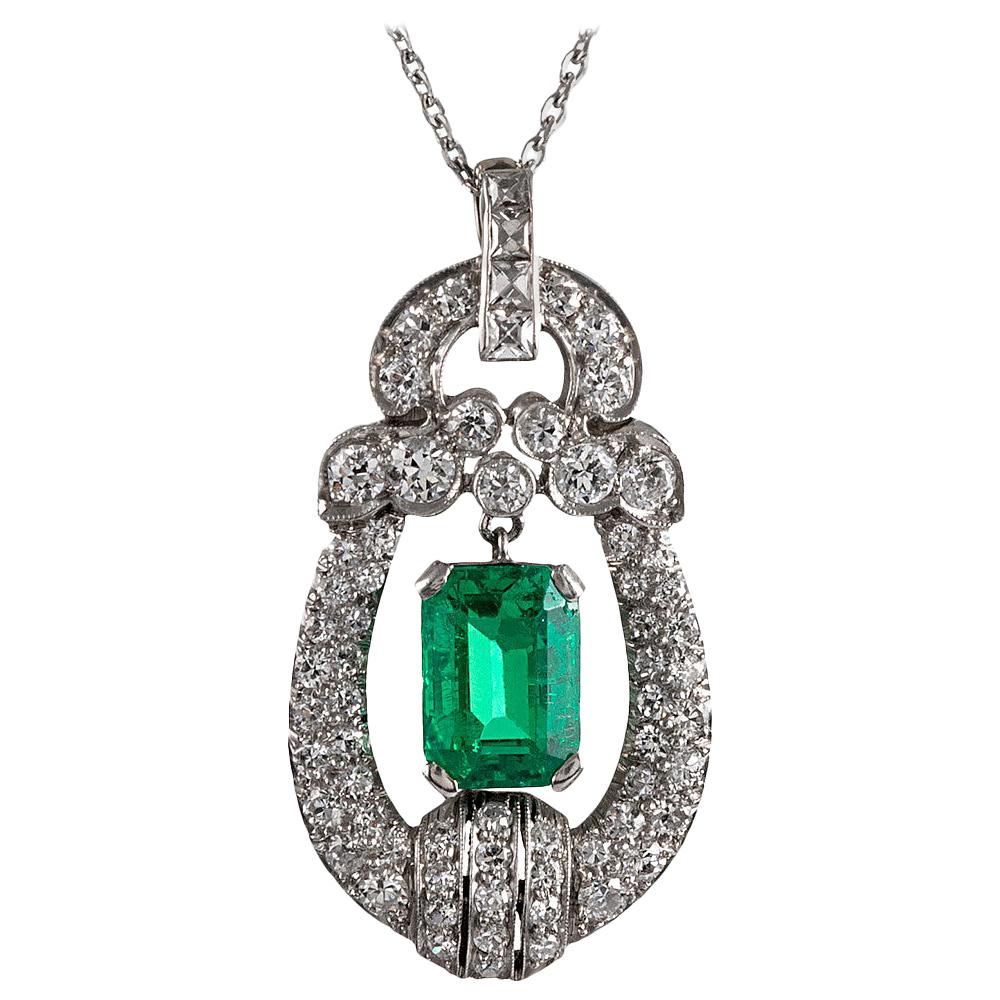 Midcentury Emerald and Diamond Pendant