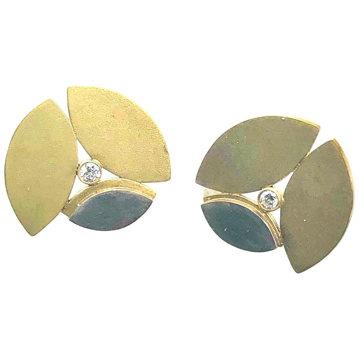 Maria Samora, Taos, New Mexico Designer,  18k Two-Tone Gold Earrings Diamonds For Sale