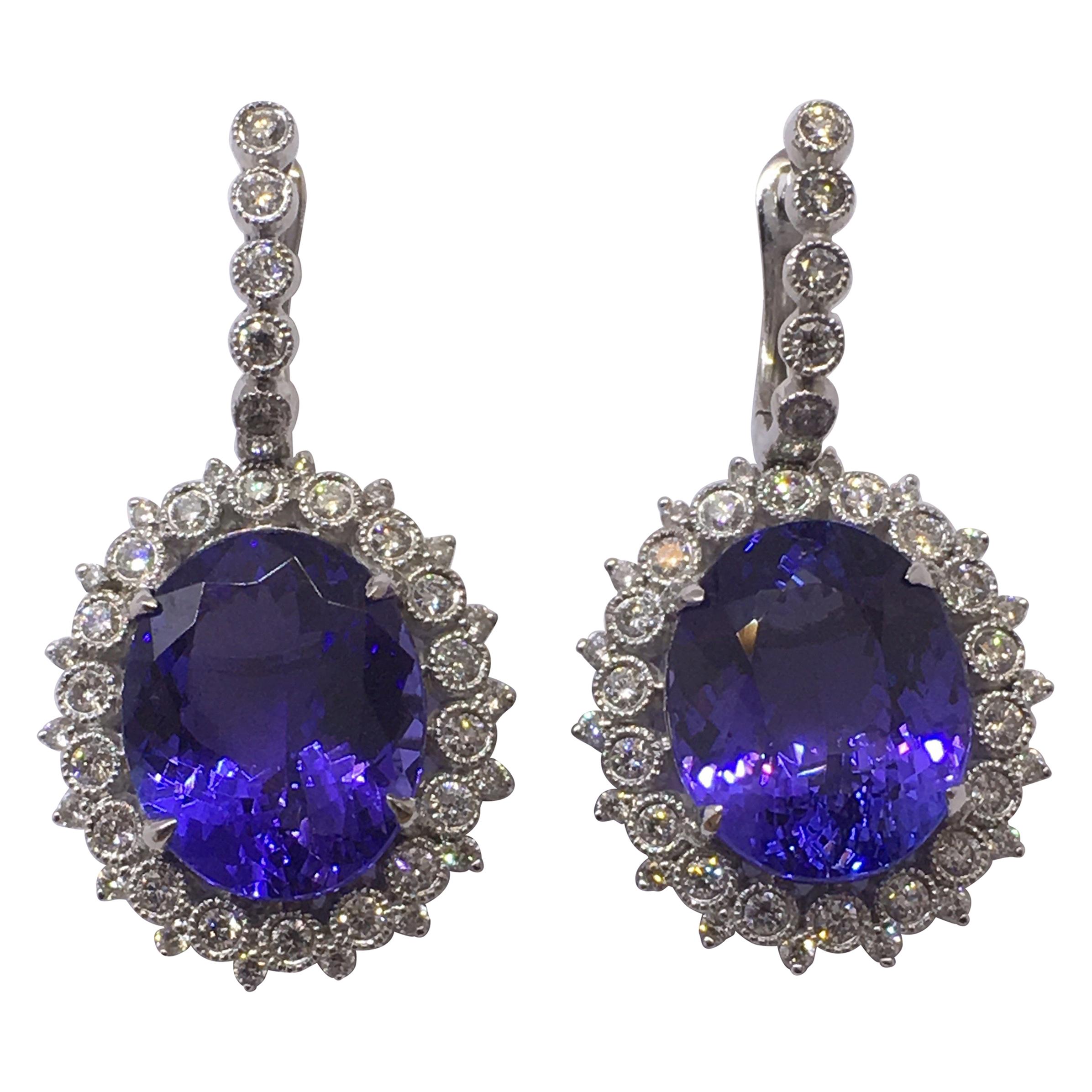 Tanzanite and Diamond Earrings For Sale