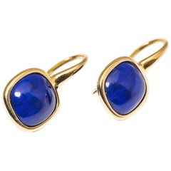Yellow Gold Drop Earrings Lapis-Lazuli Cabochon