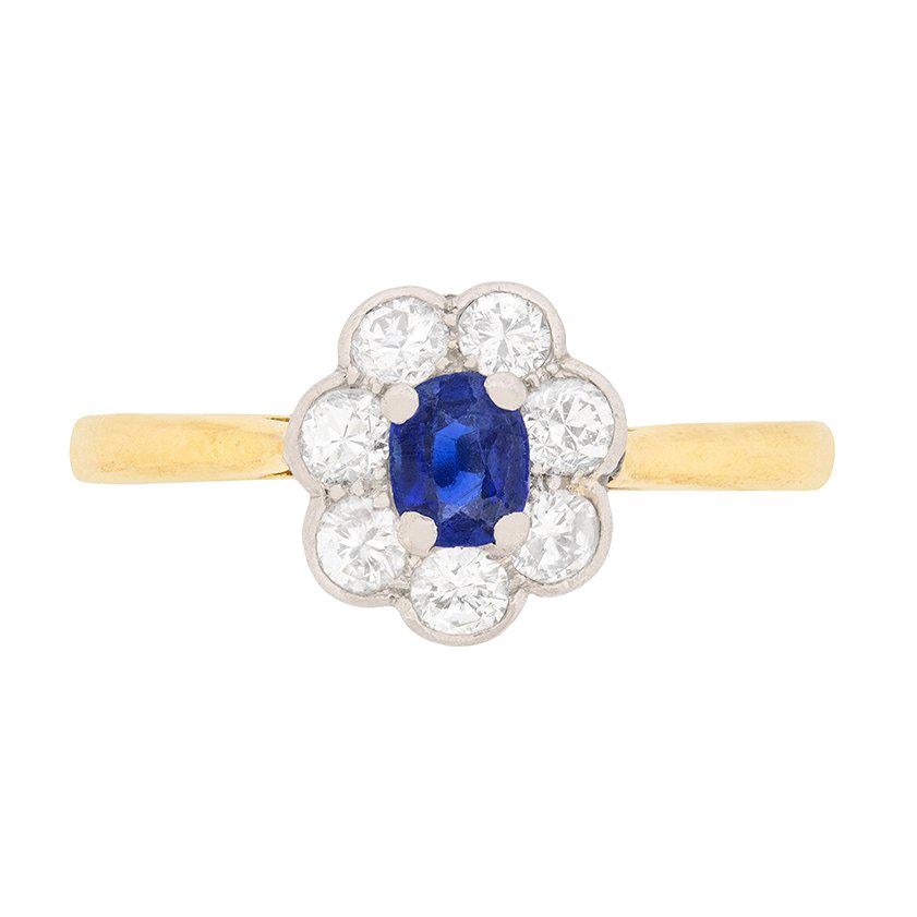 Art Deco Sapphire and Diamond Cluster Ring, circa 1930s
