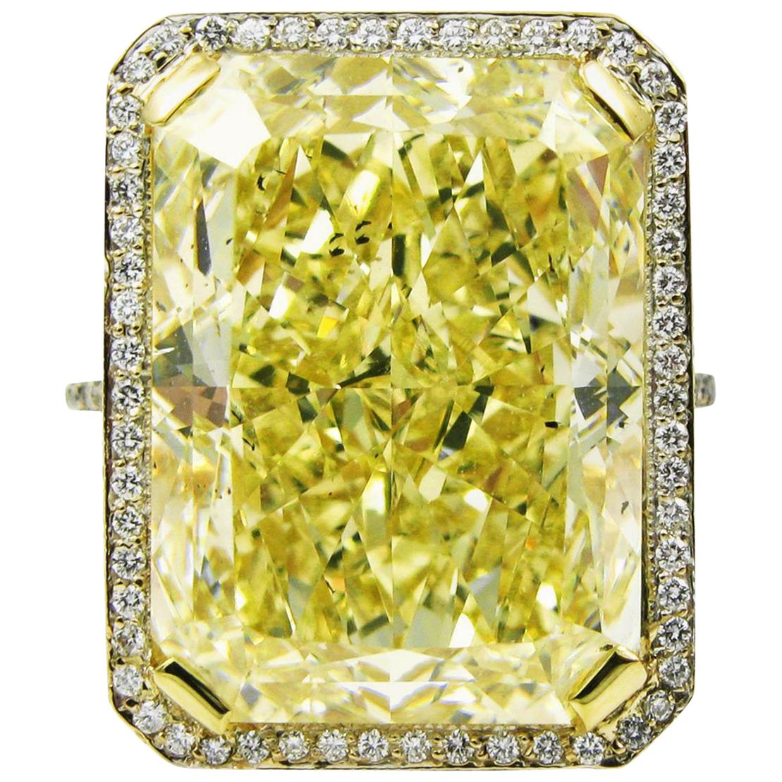 Harry Winston 10.01 Carat GIA Fancy Yellow Radiant Cut Diamond Ring at