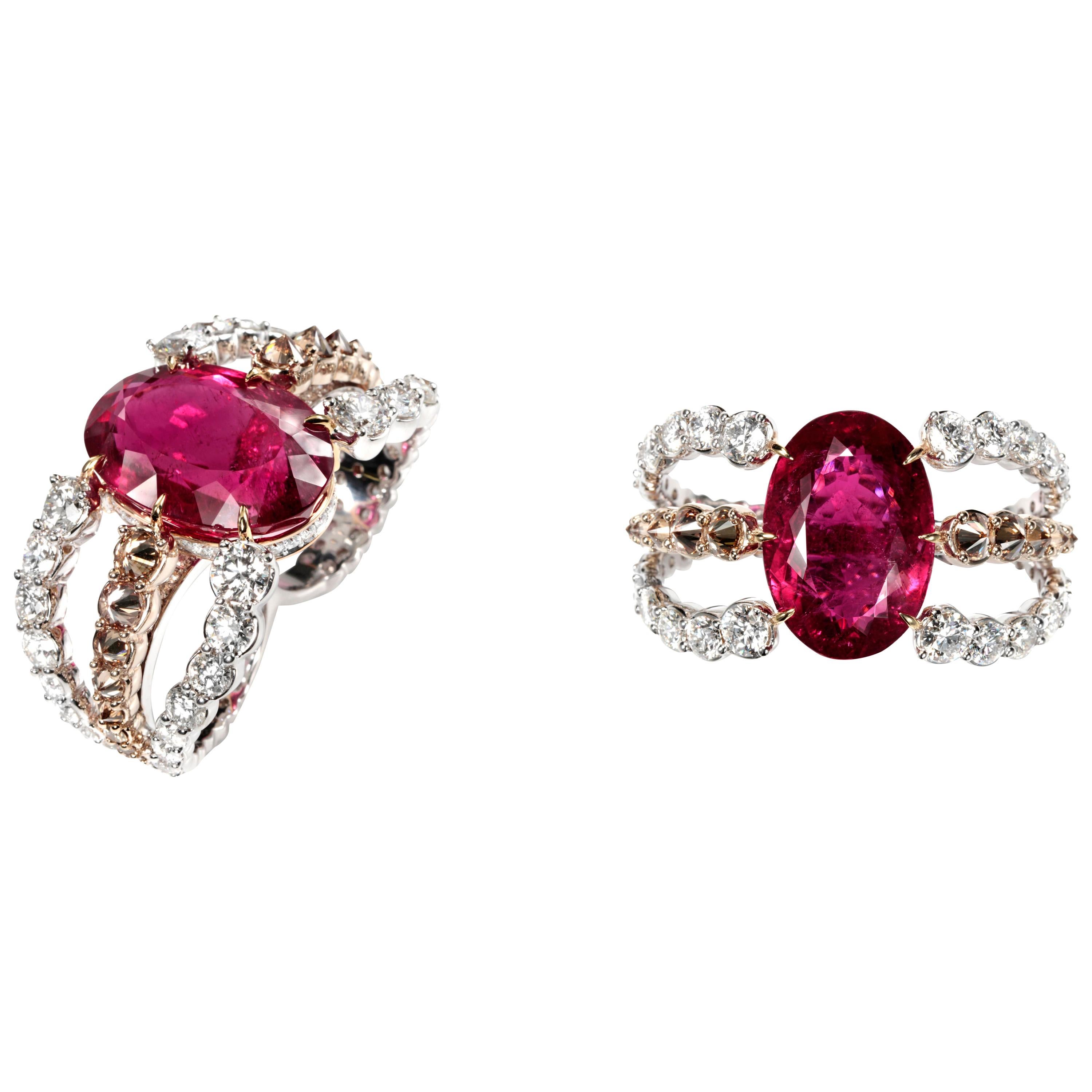Octopus 29, 94ct Rubellite & 11, 41ct Diamonds Ring For Sale