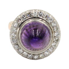 Antique 8 Carat Cabochon Amethyst Handcrafted in 14 Karat and Platinum with 1.0 Diamonds
