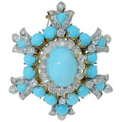 Estate Henry Dunay Turquoise Diamond Pin Platinum 18K Gold Fine Designer Jewelry