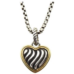 David Yurman Sterling Silver and 18 Karat Gold Cable Collection Heart Pendant