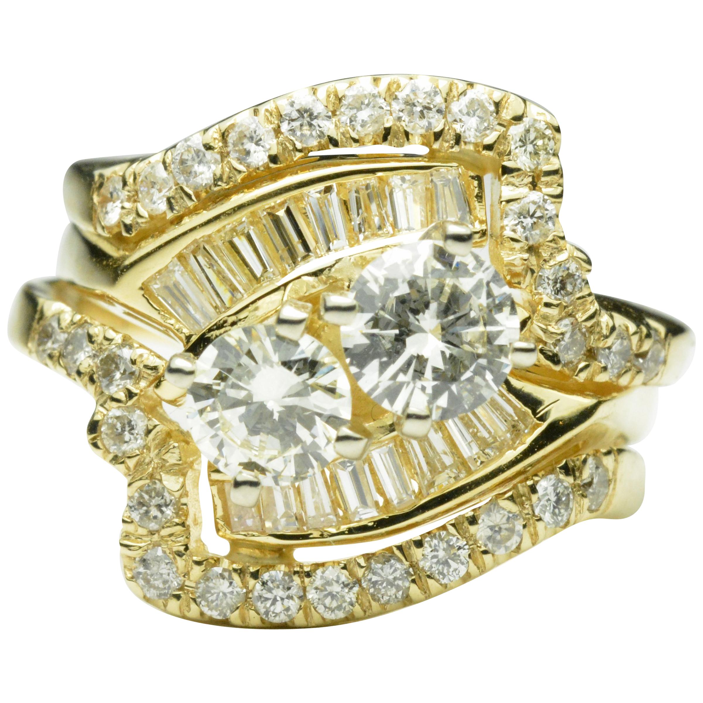 Ladies 18 Karat Yellow Gold Diamond Ring 2.80 Carat Total Diamond Weight