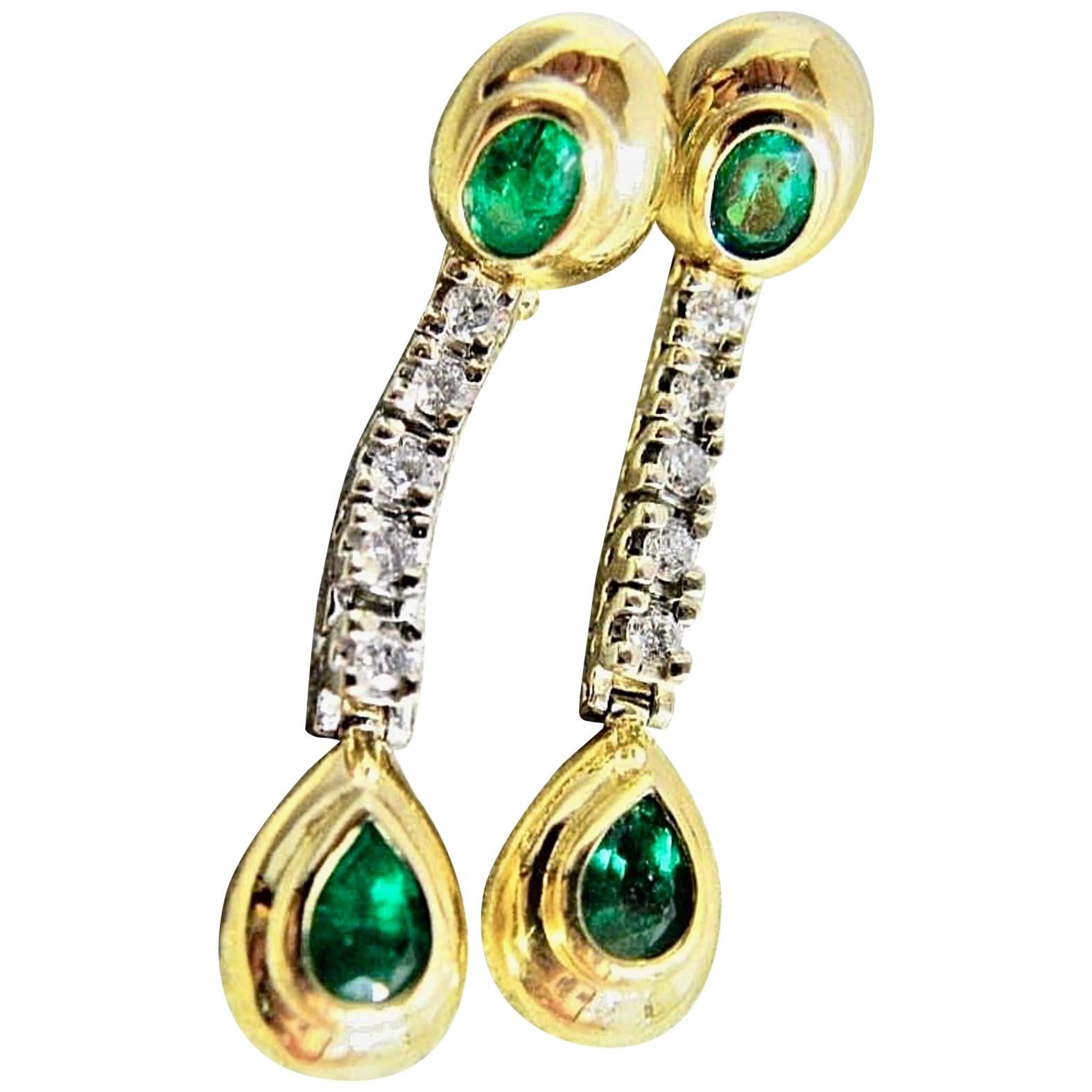 Dangle Emerald Diamond Estate Earrings For Sale 5