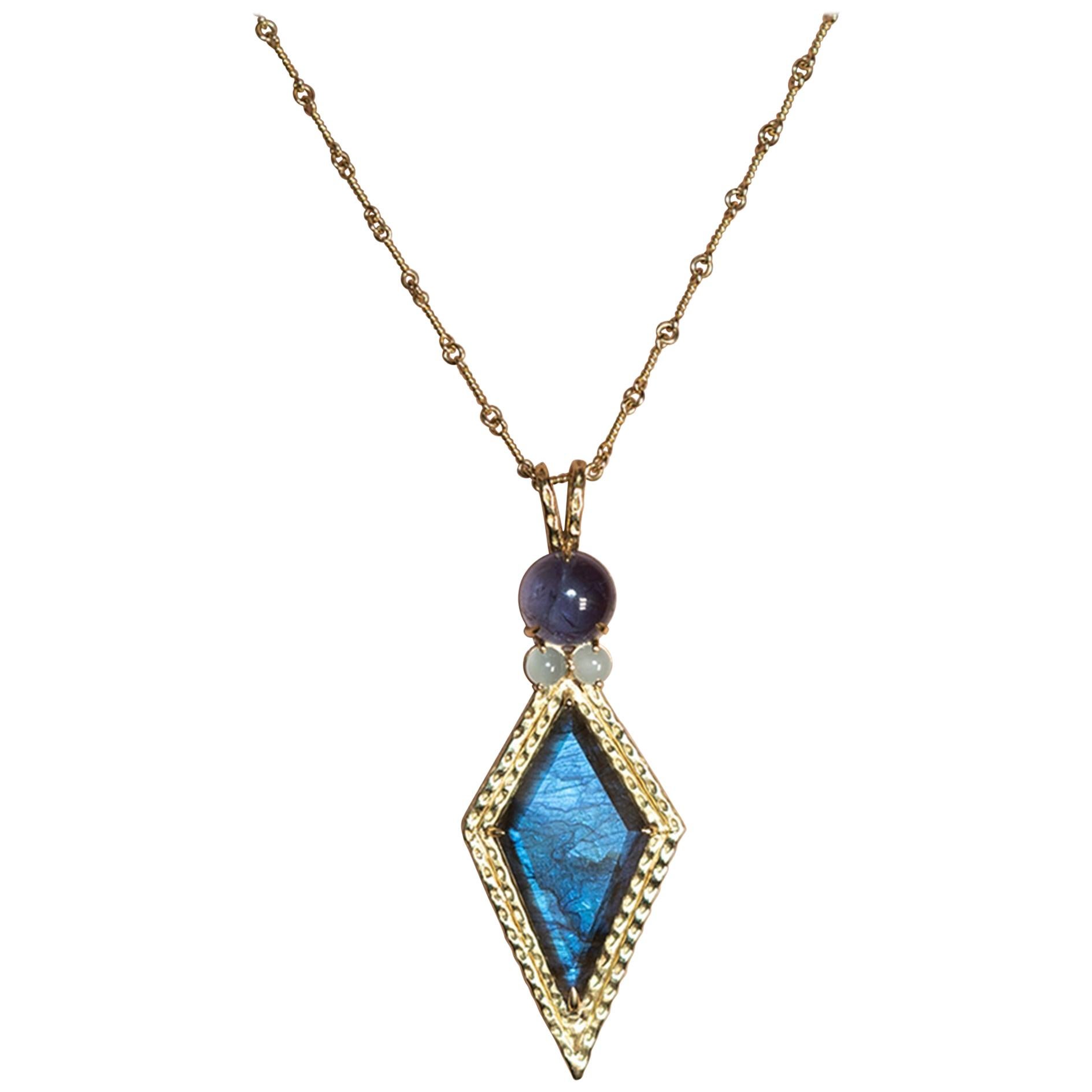 Daria de Koning Kite Shaped Labradorite, Iolite, and Aquamarine Necklace For Sale