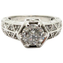 Vintage Estate 14 Karat White Gold Diamond Engagement Ring with a Pyramid Motif